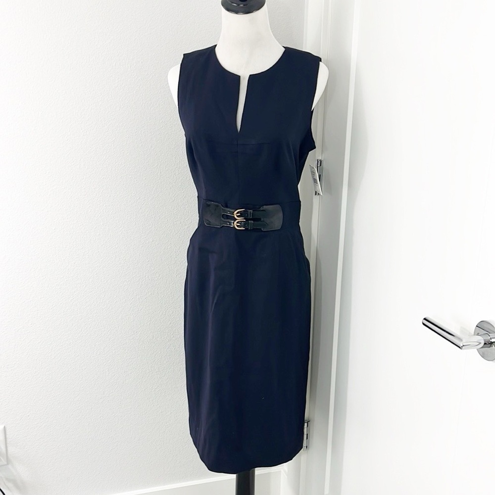New Milly Nordstrom Size 8 Navy Blue Sleeveless Midi Shift Dress
